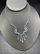 Stunning 1950’s Blue Rhinestones Vintage Flower Girl Necklace Wedding Prom 16”