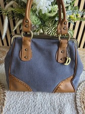 Dents Blue Stripe Canvas & Tan