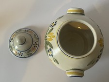 Rare Vintage Quimper Ceramic Lidded Bowl Hand Painted Pottery Floral Brittany 