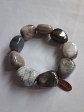 *LOLA ROSE* GREY BROWN mottled Agate Rock Crystal Stretch Chunky Bracelet
