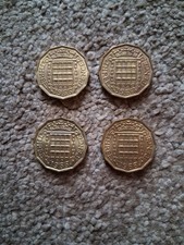 Group Of 4 Three Pence Coins Dated 1966. Coins In Good Condition.