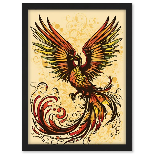 Phoenix emerging from - emerging, flames