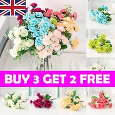 15Heads Stems Artificial silk Flowers openRose Bunch Wedding Home Grave Outdoor