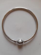 Pandora 925 ALE silver cz bow clasp moments charm bracelet bangle 19cm