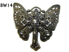 steampunk brooch badge pin gothic bronze butterfly silver cross of skulls #BW14