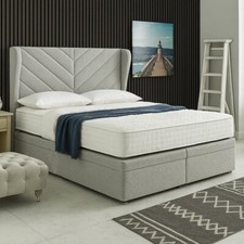 Valencia Winged Herringbone Ottoman Storage Divan Bed Frame with Headboard