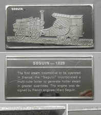 B575  1829 SEGUIN Locomotive Franklin Mint 60g Sterling Silver Ingot