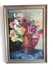 French Oil Painting Still Life of Flowers  by Levesque c 1940 good size Framed
