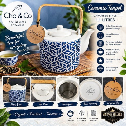Cha ceramic teapot 1 1l - cha, co