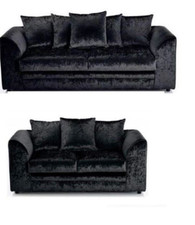 Corner Crushed Velvet Sofa Black Glitz Footstool Swivel Armchair 3 2 Seater