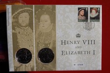 Henry VIII and Elizabeth  1 , 2 x £5 coin cover