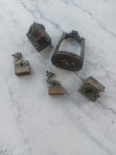 CHINESE BRONZE? CHARACTER MARKS SEALS & STIRRUP DECORATIVE FIGURES X 5. 
