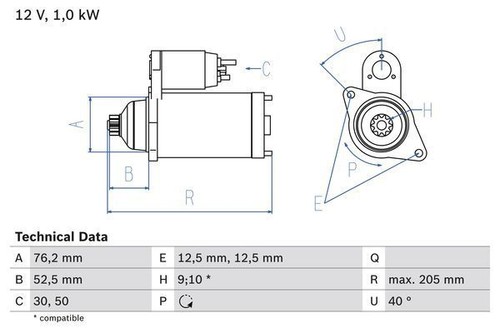 Bosch starter motor for audi - for,