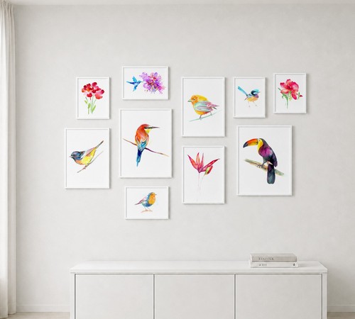 Watercolor birds flowers - watercolor, &