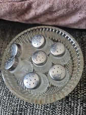 X7 Miniature Salt Shakers In Glass Bowl Retro Kitsch Vintage Wmf