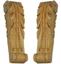 Acanthus Leaf Vintage Style Fireplace Carved Wooden Corbels, Pair in Pine, PG303