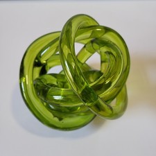 Vtg Hand Blown Zanetti Murano Green Infinity Knot Glass Paperweight 1960s