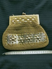 vintage gilt frame clasp purse bag gold glitter thread evening cocktail retro