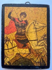 ST. GEORGE AND THE DRAGON GREEK ORTHODOX WOODEN ICON