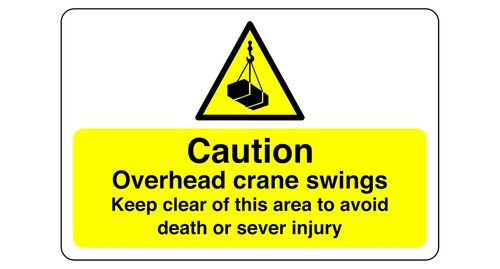 Overhead crane swings sign - swings,