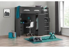 Julian Bowen Pegasus White & Anthracite High Sleeper w/ Premier Mattress Single