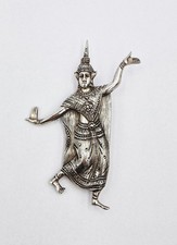 ANTIQUE THAI / SIAM STERLING SILVER DANCER BROOCH c1930