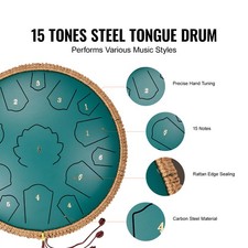 Steel Tongue Drum 14 in 15 Notes Rain Drum for Outside C Major Green
