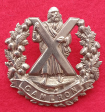 Queen's Own Cameron Highlanders White Metal Cap Badge.    AI-46