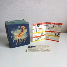 Vintage 1960's JAZ Mechanical Alarm Clock Box ONLY with receipt+ model pamphlet.