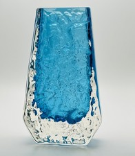 Whitefriars Geoffrey Baxter Textured Range Coffin Vase in kingfisher blue