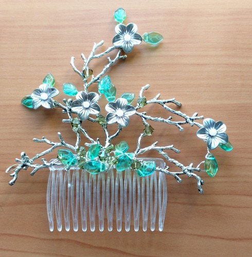 Bridal hair comb - bridal, silver