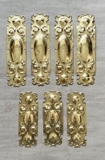 7 x Original Victorian Art Nouveau Brass Finger Plates, 4  L 10 3/4” & 3 L 8”