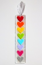 Rainbow Hearts Fused Glass Window Hanging Decoration Suncatcher 