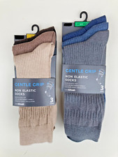 M & S MARKS AND SPENCER Men's Gentle Grip Non Elastic  Socks 3 PAIRS Blue/Brown