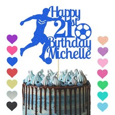 Football Cake Topper Personalised Name & Age Glitter Birthday Party Cake Decor