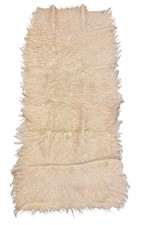 Vintage Flokti Natural Ivory Shaggy Wool Rug - High Thick Wool Grade 143x67cm