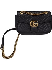 Gucci Marmont Shoulder Bag Leather Black Gold Chain Elegant T2550 D146