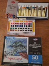 Joblot Watercolour Items, Paper, Pencils & Paints All Used Good Condition.