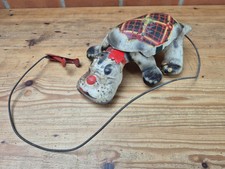 Vintage Tin Plate Toy Mobo Scottie Dog Squeeze The Grip and See Me Scamper Along