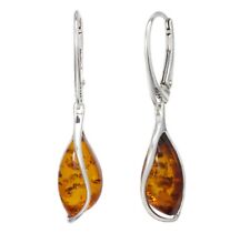 NATURAL BALTIC AMBER STERLING SILVER 925 Earrings Droop Dangle Certified & BOX
