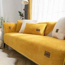 Funny Fuzzy Waterproof Thick Sherpa Fleece Non-Slip Sofa Cover 70cmx70cm Yellow