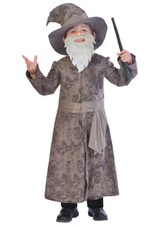 Childrens Gandalf Style Grey Wizard Kids Fancy Dress Fantasy Costume & Hat