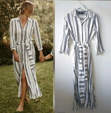 Zara White Navy Linen Blend