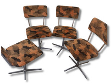 VINTAGE 70s MCM Swivel Dining Chairs x4 | Chrome Base | Orange Retro Fabric