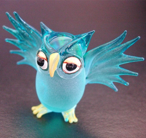 Turquoise glass owl - glass, figurine