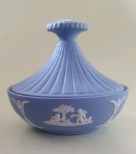 Antique Wedgwood Blue Jasperware Trinket Box Wedgwood Jasper Fluted Lid Box.