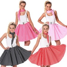 Womens Polka Dot Skirt & Necktie 50s Ladies Fancy Dress Rock n Roll Costume