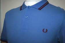 Fred Perry Mens Polo Shirt - M - School Blue/Red - M3600 - Mod - Twin Tipped Top