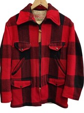 Soo Woolen Mills Red Black Plaid Wool Jacket Men's Vintage Size XL