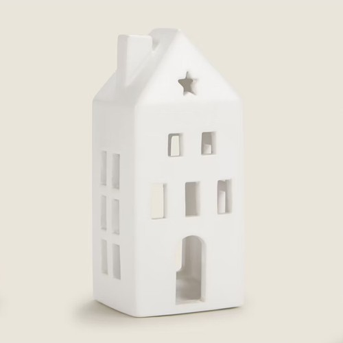 White ceramic house tealight - white,